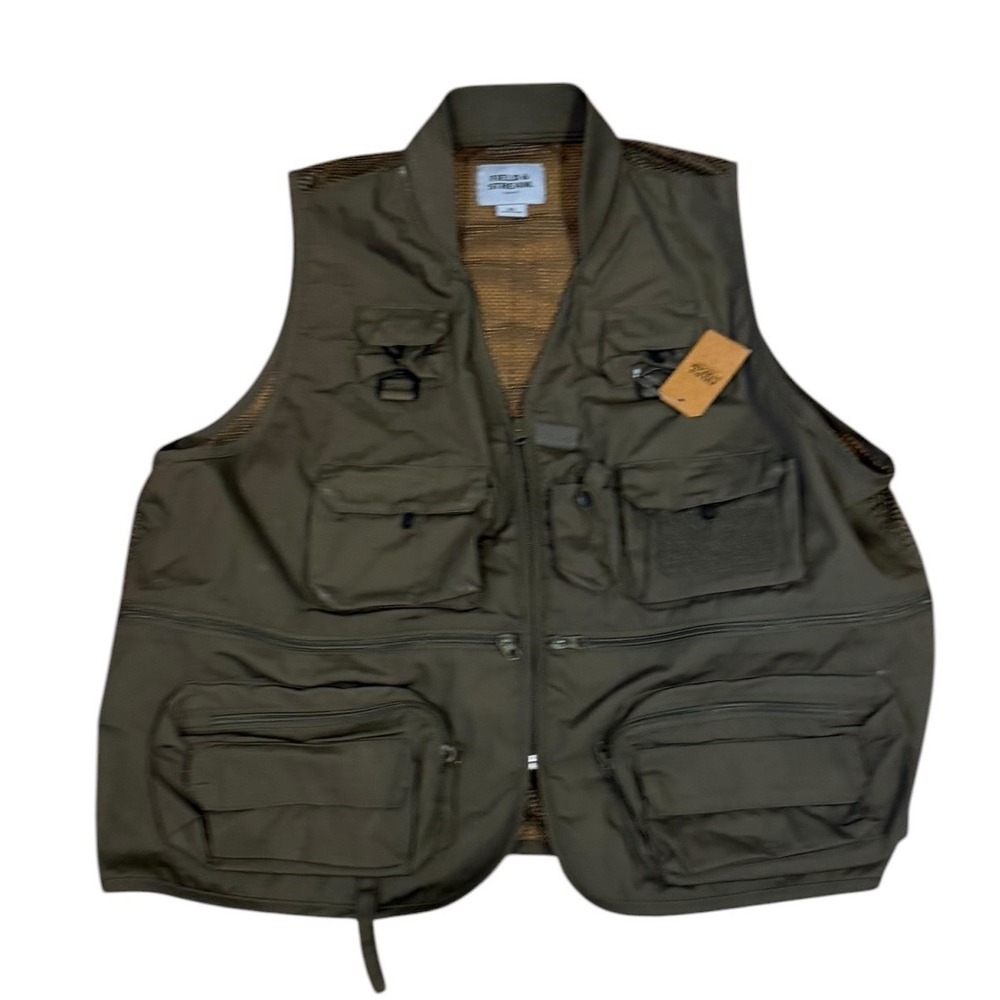 Field & Stream Mens Fishing Vest XL Olive Green Utility Multi Pocket Mesh Back